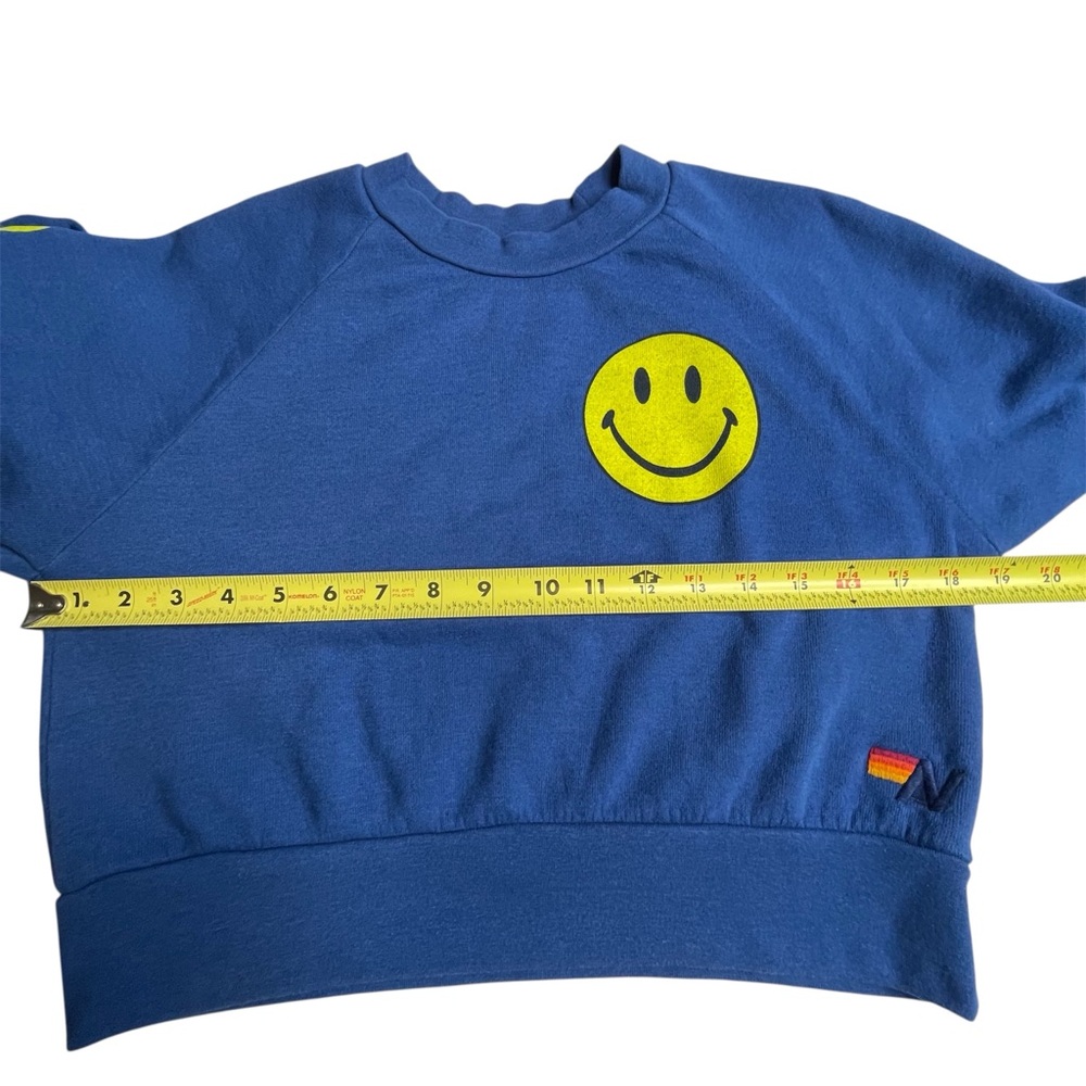 Aviator Nation x SoulCycle cropped crew sweatshirt Medium Blue smiley graphic - Picture 13 of 14